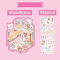 Kawaii Art Aesthetics Museum themed 3D miniature cat room landscape stickers set - Art Aesthetics Museum / 2 Sheets Stickers + 1 Tweezers