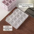 Clear 12-grid storage box organizer for nail art accessories and jewelry charms - White 12 Slots
