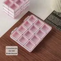 Compact 12-grid pink nail art accessory storage box with transparent lid for desk organization - Nude Pink 12 Slots