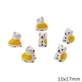 Hand-painted yellow and white ceramic cat animal beads for DIY jewelry making 10x17mm - Dog / 10x17mm (1 Piece) / White Yellow