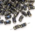 Hand-painted ceramic bone-shaped beads in black glaze with white spots for DIY jewelry. - Black Blue