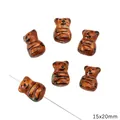 Hand-painted orange tiger-striped bear ceramic beads 15x20mm for DIY jewelry making - Koala Style / 15x20mm (1.5mm Hole) / Coffee