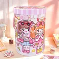 Kawaii girl theme DIY stationery set presented in a large round hug bucket gift box - Qiao Qiao Style