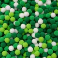 Assorted green and white polyester craft pom poms for DIY creative children decorations. - 100pcs Pack / Green Series / 1.5cm