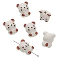 Hand-painted ceramic bear-shaped beads in white and brown for DIY jewelry craft projects - Bear / 1 Piece/Pack (16x19mm) / 白色红耳朵