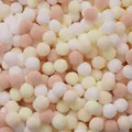 Assorted soft polyester pom-poms in white, yellow, and peach for DIY craft decorations - 100pcs Pack / Milk Tea Colors / 1.5cm