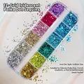 12-rasterset van 1 mm kleurrijke mini-dot nail art glitter lovertjes in kleuren - 12-Grid Stippen Pailletten