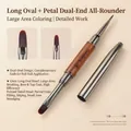 Pennello per nail art professionale a doppia estremità con manico in legno di sandalo. - Ovale Lungo + Pennello Petalo / Confezione Singola