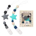 Set de clips para chupete de silicona de grado alimenticio con cuentas de estrella y caja - Juego de Pulseras Dobles / Estilo C (Gris Verde y Estrella Blanca)