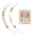 Set de dos chupeteros de silicona de grado alimenticio con cuentas y caja de regalo - Juego de Pulseras Dobles / Estilo E (Beige Rosa Blanco Gris)