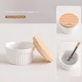 Ceramic brush washing cup with wooden lid and spiral steel filter mesh for art cleaning - Brush Cleaning Cup (With Lid and Mesh) / 5.2x3.4x4.4cm