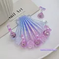 Set de soportes para uñas aurora en forma de concha con elegante degradado púrpura-azul - Base 6.7x1.1cm/Soporte 2.4x1.5cm / Concha Azul Púrpura
