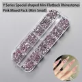 Strass roses mélangés série Y à fond plat pour la décoration professionnelle des ongles - Pack de 12 compartiments / Rose