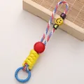 Candy-colored braided polyester keychain with a cute yellow smiley face bead - 1 Piece/Pack / No. 6 (Red White Blue)