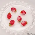 Sei ciondoli a fragola in vetro rosso con occhielli dorati per gioielli fai da te 12x17mm - Fragola / 2 Pezzi/Confezione (12x17mm) / Rosso Trasparente