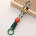 Colorful rainbow polyester keychain featuring smiley face and heart beads with green ring clasp - 1 Piece / No. 4 (Rainbow Color)