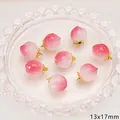 Pendente in vetro pesca rosa 13x17mm per creazione di gioielli fai-da-te artigianali - Foglia Verde Pesca / 2 Pezzi/Confezione (13x17mm) / Rosa