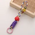 Colorful polyester smiley face keychain with braided rope and heart beads SKU charm - 1 Piece/Pack / No. 2 (Red Purple Pink)