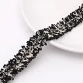 Detailed black and white checkered tweed trim ribbon with elegant gold metallic thread - 2 Gold Lines (GCL43) / 2cm Wide 1 Yard/Pack / Black