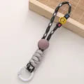 Handmade colorful woven polyester keychain featuring smiley face and heart beads for DIY bags - 1 Piece / No. 1 (Gray Black White)