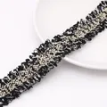 Elegant black and white tweed trim with gold metallic threads for DIY fashion accessories - 4 Gold Lines (GCL43) / 3cm Wide 1 Yard/Pack / Black