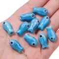 Cute hand-painted blue ceramic fish beads for DIY bracelet and necklace jewelry making - Little Fish (BCD017) / 2 Pieces/Pack (10x19mm) / Dark Blue