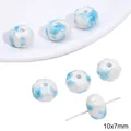 Blue and white 10x7mm ceramic beads for DIY jewelry making and bracelet crafting - Pumpkin Shape (BCD019BL) / 10x7mm 2 Pieces/Pack / Blue Marbled Pattern
