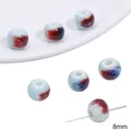 Premium 8mm light blue ceramic beads with red splash patterns for DIY handmade jewelry - Ink Splatter Round Bead / 8mm 5 Pieces