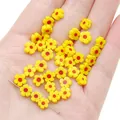 Handmade yellow millefiori flower lampwork beads with red centers for DIY jewelry - 6mm (10 Pieces/Pack) / Dark Yellow