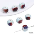 Premium 10mm light blue ceramic beads with unique red glaze for DIY jewelry crafts - Kiln-Glazed Round Bead / 10mm 5 Pieces