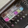 Full 12-grid set of iridescent mermaid bubble beads for dreamy candy-colored nail art decor - 12 Grids Mermaid Beads