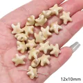 Premium 12x10mm star shaped ceramic beads in beige for DIY jewelry making crafts - Starfish