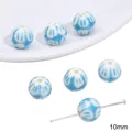 10mm light blue and white floral ceramic beads for handmade DIY jewelry bracelet making - Painted Beads / 10mm 1 Piece