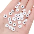 Tiny white plum blossom glass beads with black center for DIY jewelry making crafts - White Black Dots