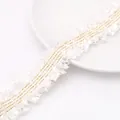 Elegant white ruffled lace trim with gold thread for DIY clothing and hat accessories - White (GCL43) / 4 Gold Lines 3cm Width / White