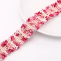Pink and white tweed style fringe lace trim with gold thread for DIY craft accessories - Rose Red (GCL43) / 4 Gold Lines 3cm Width / Rose Red