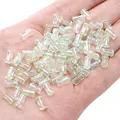Iridescent clear glass bamboo tube beads 4x8mm for DIY handmade jewelry making - Fruit Green