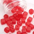 Vibrant red frosted glass cube beads for DIY handmade jewelry necklaces and bracelets - Style #23 (Cube Beads)