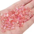 Pink iridescent 4x8mm glass bamboo beads for DIY jewelry making and bracelet craft - Red
