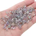 Iridescent transparent 4x8mm bamboo joint glass beads for DIY handmade jewelry crafts. - Black