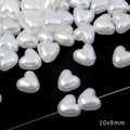White ABS heart-shaped imitation pearl beads for handmade DIY jewelry craft, 10x9mm size - Puffy Heart / 50 Pieces Set / White