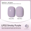 Japanese potted nail polish gel in LP32 Smoky Purple showing glossy and matte finishes - Smoky Ash Purple (LP32)