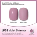 Lavender purple UV nail gel LP35 showing both glossy and matte finishes in a jar - Soothing Purple (LP35)