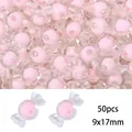 50pcs 9x17mm pink candy-shaped acrylic beads with inner core for DIY handmade jewelry - Transparent Candy Style / 50 Pieces / Pink
