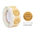 Round kraft paper "handmade with love" stickers, 1 inch diameter for gift packaging. - 500 Pieces/Pack / Kraft (Leaf Border)