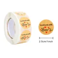 Round Kraft paper stickers, 1 inch diameter, with handmade with love print and red hearts - 500 Pieces/Pack / Kraft (Vintage Script)