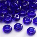 Vibrant deep blue translucent round glass beads for DIY jewelry making and handmade crafts - Flat Round Large Hole Bead (#33 Style)
