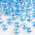 Shimmering iridescent light blue glass rondelle beads for DIY handmade jewelry crafting - Iridescent Flat Round Bead (#40 Style)