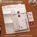 Vintage Briefpapier Set mit blumigem Thema und Retro-Umschlägen - Blütenfülle / 1 Umschlag + 2 Briefpapiere + 3 Aufkleber