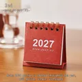 Mini calendrier de bureau 2027 rouge minimaliste avec une reliure spirale dorée - Rouge